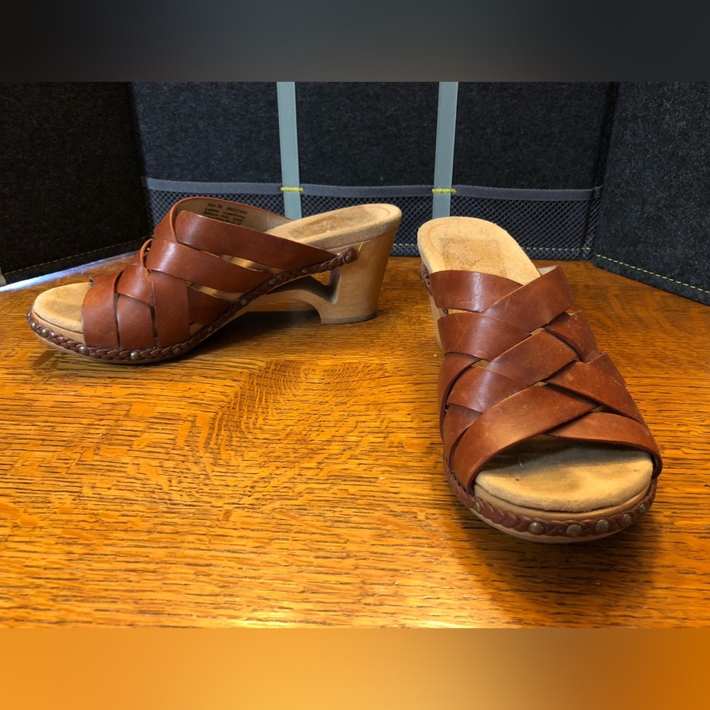 Dansko Brown Leather Clogs with Contoured Footbed